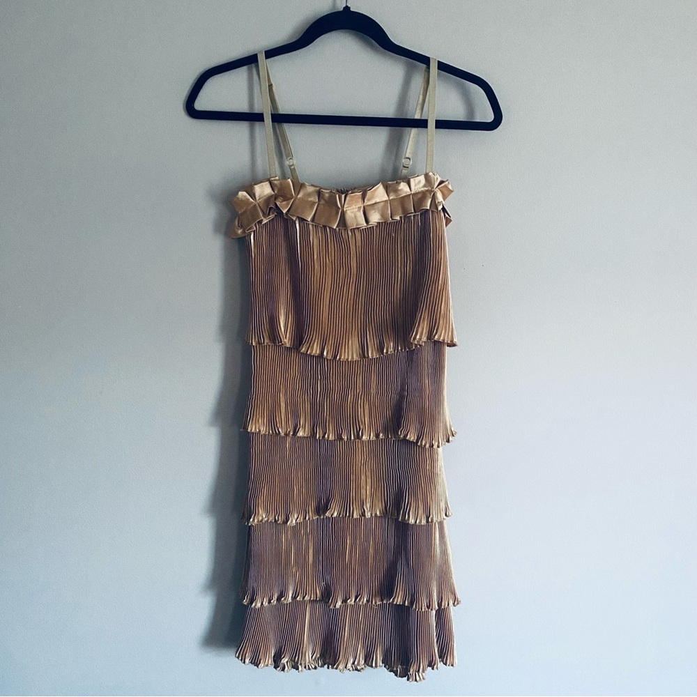 Pierre Marie Women's Gold Tank Top Layered Cocktail Mini Dress Size Medium